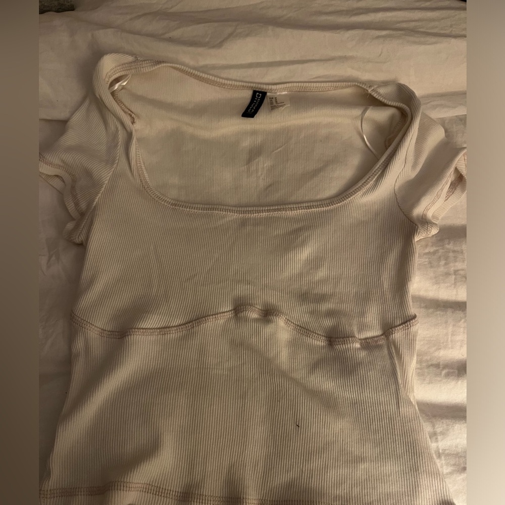 Cream Ribbed Short Sleeve Top